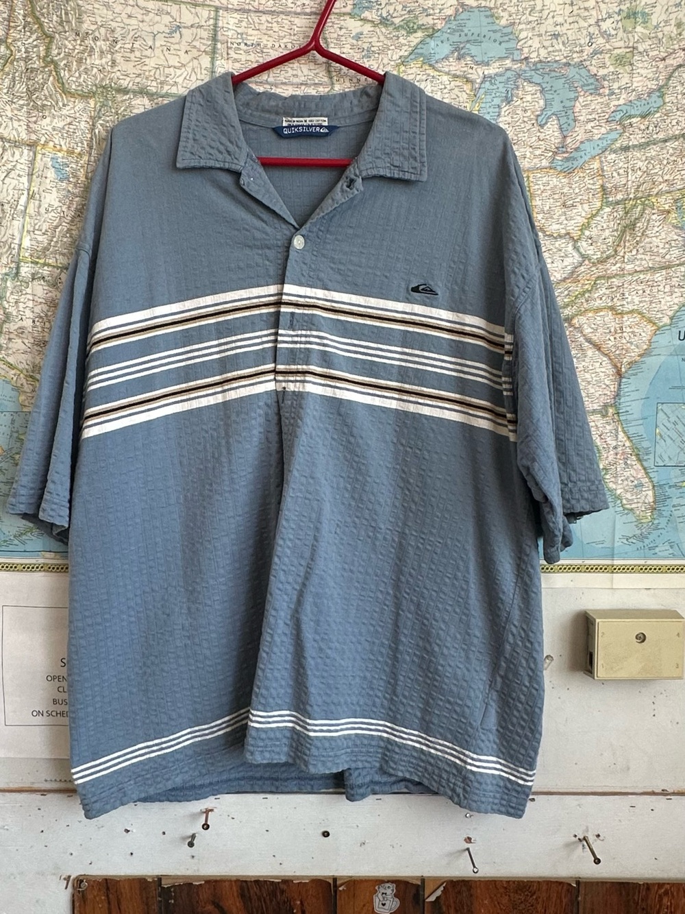 Quiksilver Men's Slate Blue Short Sleeve Polo with White & Dark Stripe Accents